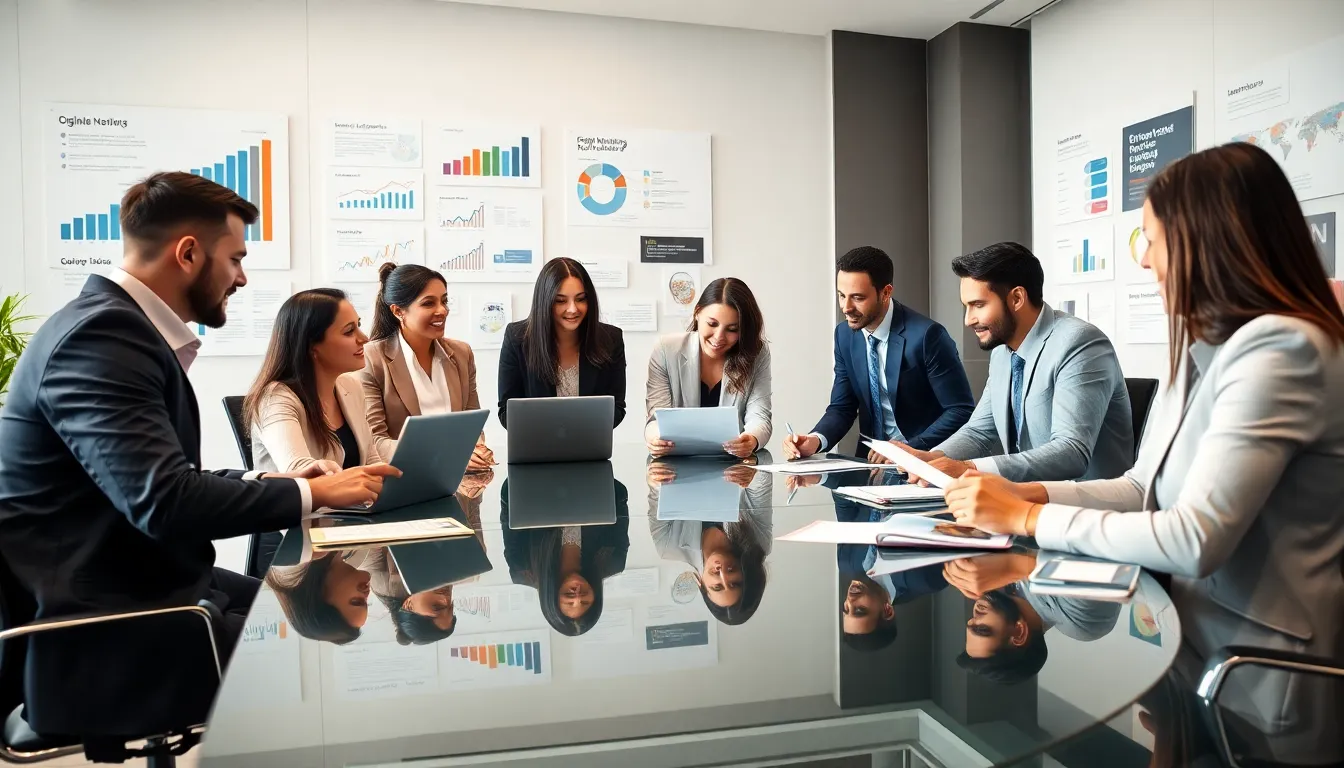 diverse team collaborating in a modern office on digital business solutions.