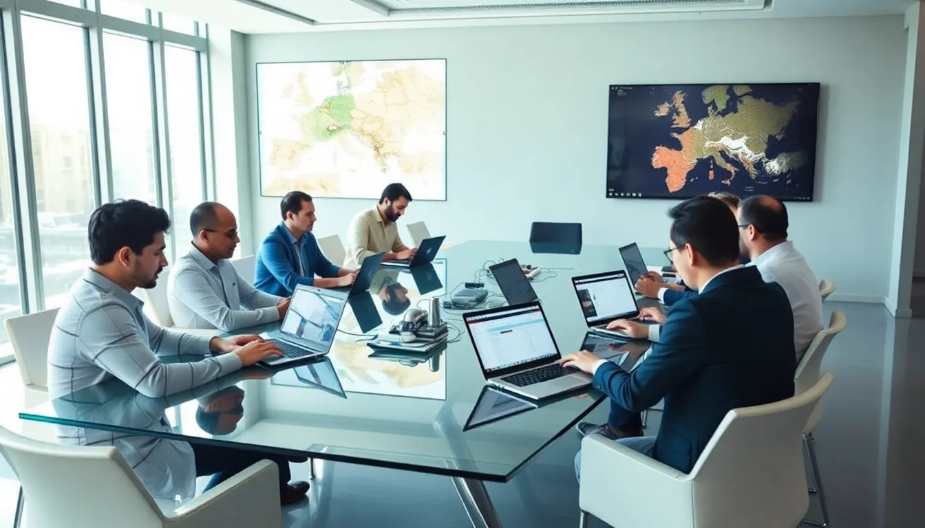 diverse team discussing Crusader Kings II strategies in a modern office.